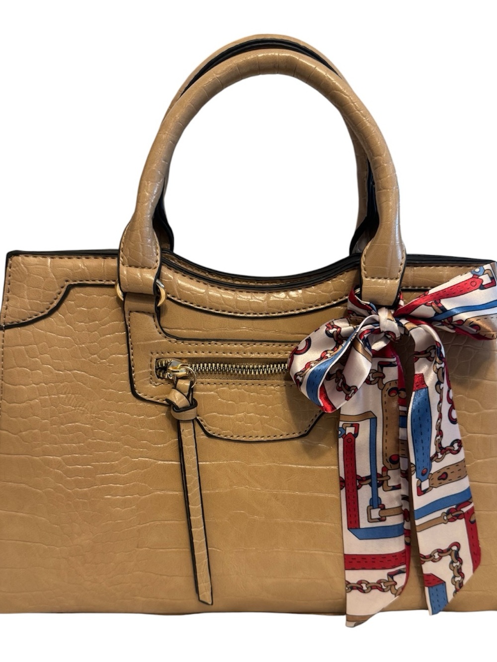 NWOT Structured Camel Croc-Embossed Satchel /Crossbody Fashion Bag